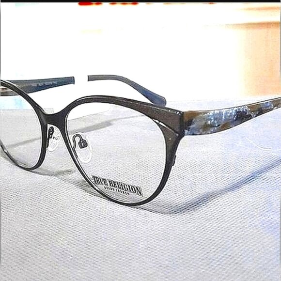 NEW Cat Eye Eyeglass Frame, True Religion, black/gray, metal Rx'able  52-16-140 - Picture 1 of 5